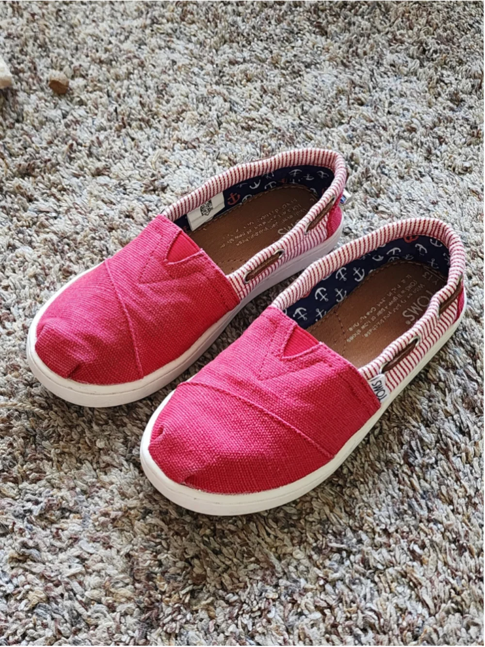 TOMS Youth 13 Bimini‎ Nautical Red Striped Canvas Slip On Shoes